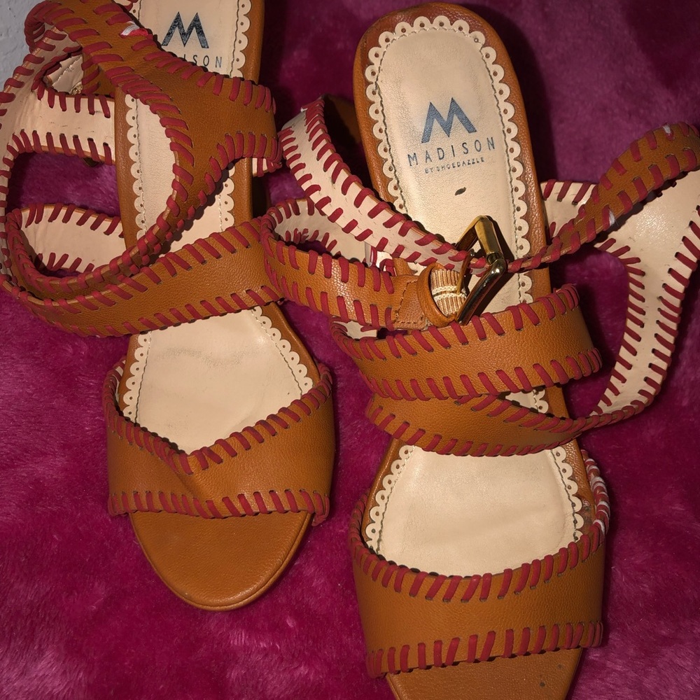 Orange & Brown Strappy High Heel - Picture 3 of 8